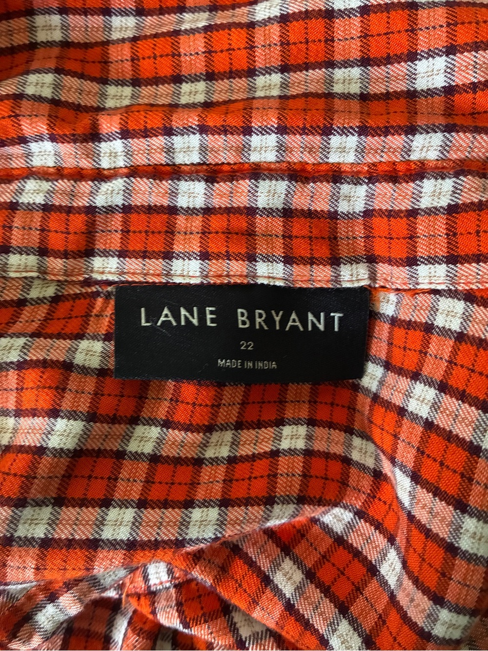 Lane Bryant Autumn Orange Gingham Cropped Plaid Tie Hem Top Size 22 - Picture 6 of 7